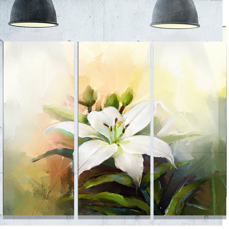 DesignArt White Lily Flower Oil Painting 3 Piece Painting Print